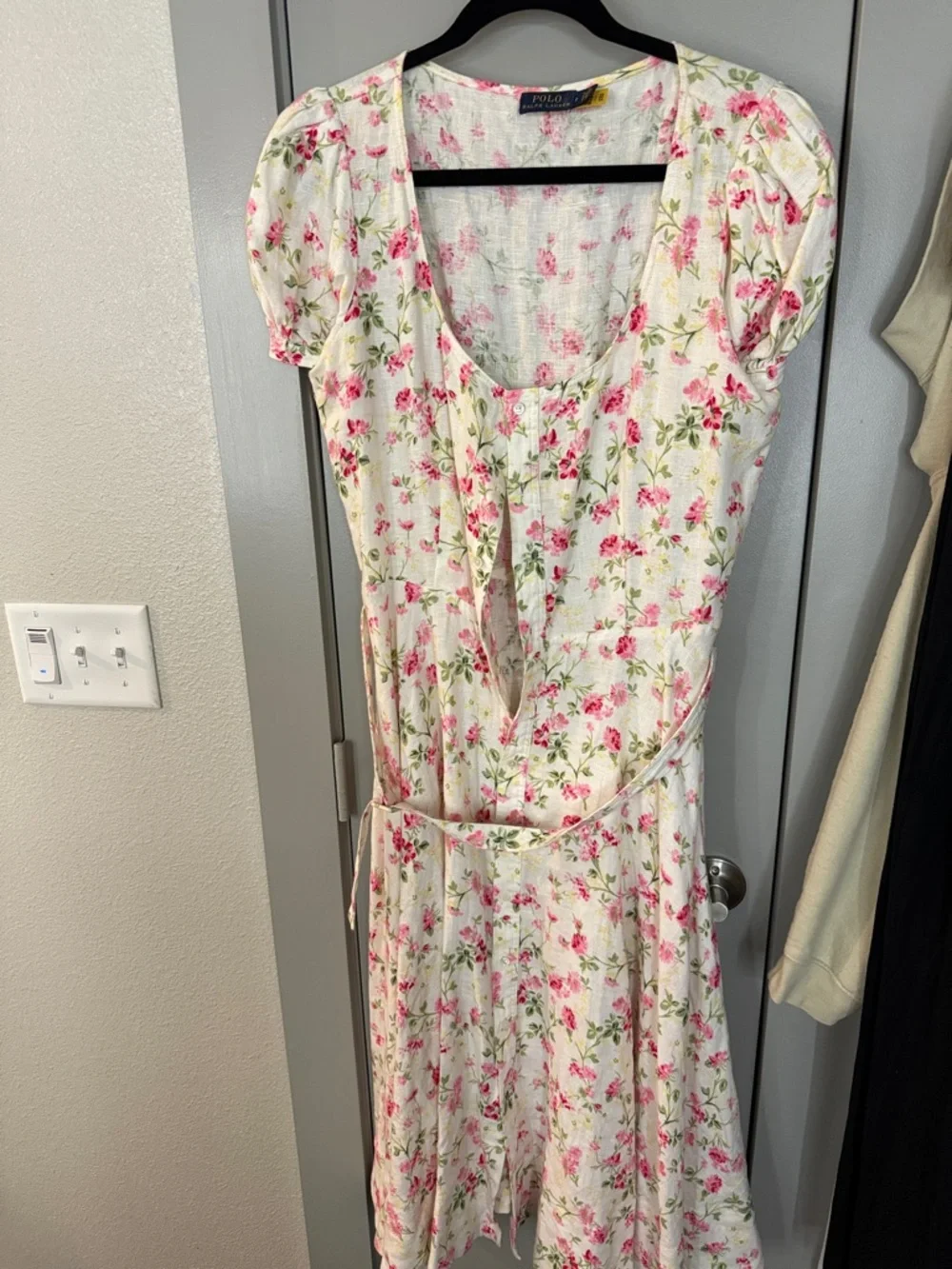 Polo by Ralph Lauren White Midi Dress with Pink Floral Print - Picture 2 of 2